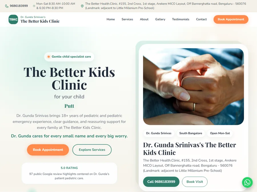 Doctor website design preview for The Better Kid Clinic