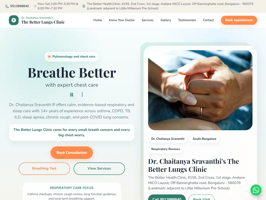 Clinic website design preview for The Better Lungs Clinic